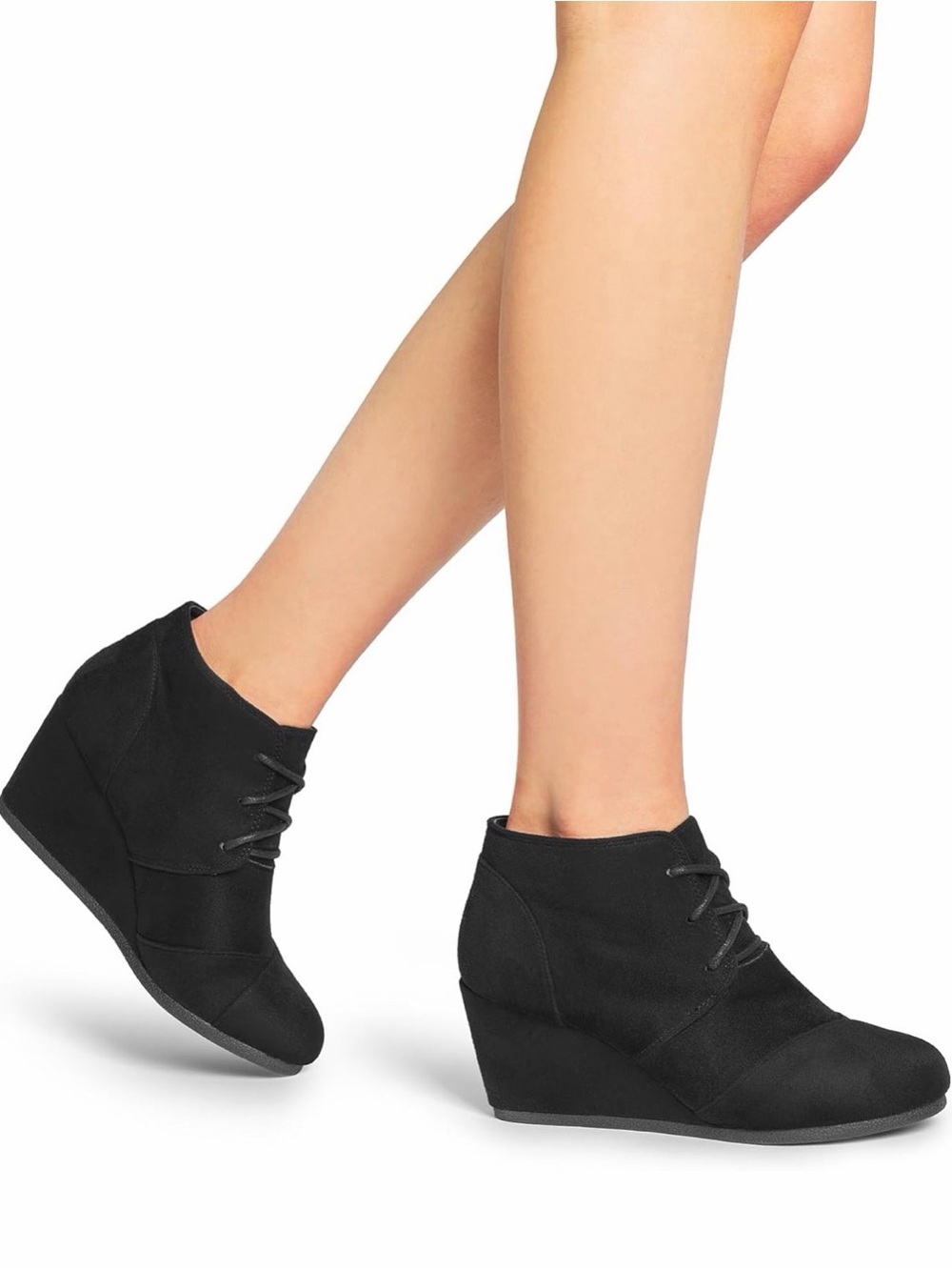 S14 Dream Pairs Casual Black Lace-Up Wedge Ankle low heel Booties NWT size 8.5 - Picture 2 of 8